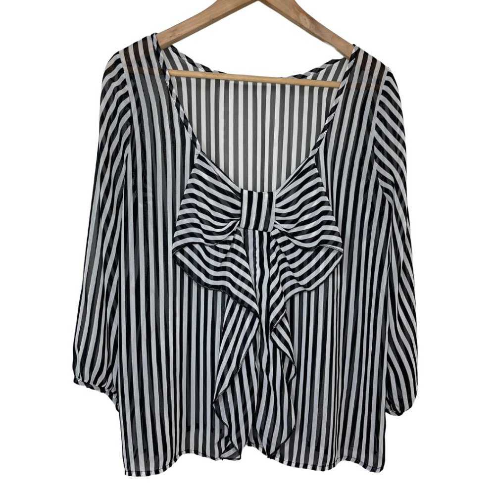 BLOOM | Black and White Striped Blouse with Back Bow Detail | Size Unknown - Picture 4 of 8
